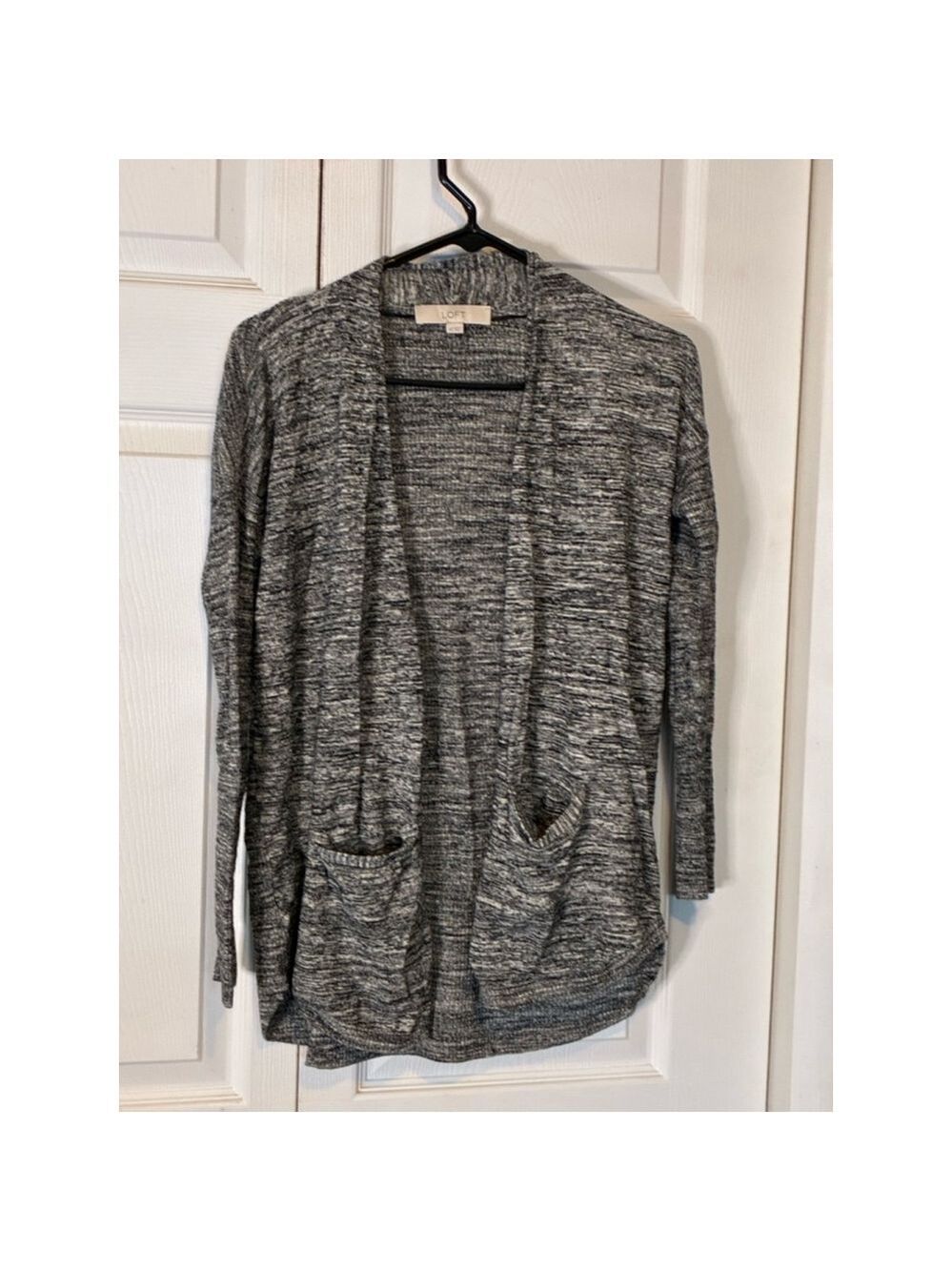 Women's LOFT Gray Black Marled Open Cardigan XS